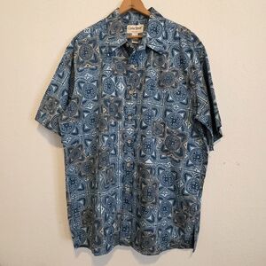 Cooke Street Honolulu Hawaiian Camp Shirt Aloha Beach Blue Geometric Men's SZ L